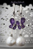 Earrings - Silver with Purple Amethyst Butterflies and Pearls