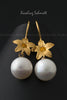 Earrings - 24K Gold Plated on Sterling Silver Flowers and Button Pearls