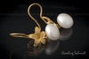 Earrings - 24K Gold Plated on Sterling Silver Flowers and Button Pearls