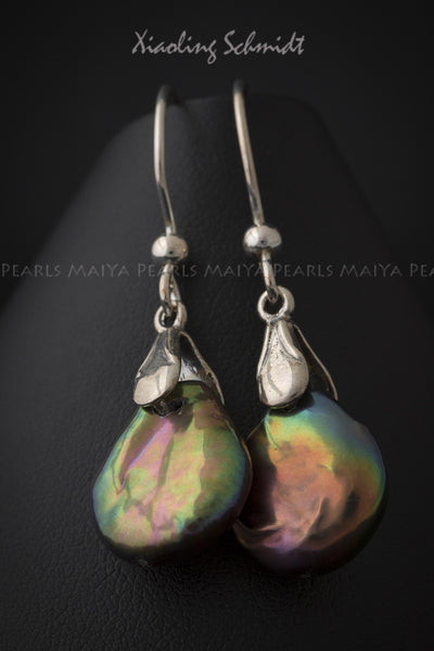 Earrings - Freshwater coin shaped Pearl