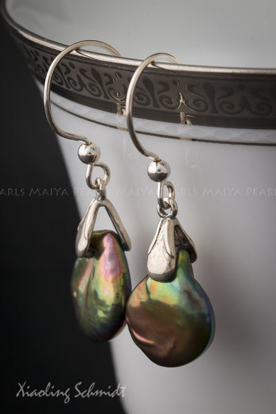 Earrings - Freshwater coin shaped Pearl
