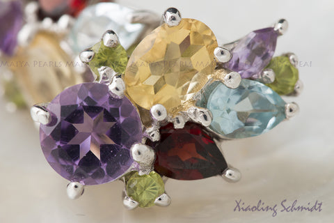 Stud Earrings - Multi-Coloured Gemstones with 925 Sterling Silver