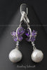 Earrings - Silver with Purple Amethyst Butterflies and Pearls