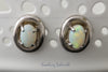 Stud Earrings - Australian Fire Opal inset 925 Sterling Silver