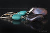 Earrings - Large Freshwater Keshi dyed black Pearl with Turquoise Squares