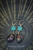 Earrings - Large Freshwater Keshi dyed black Pearl with Turquoise Squares