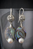 Earrings - Paua Shell and Button Pearls with 925 Sterling Silver