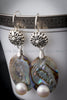 Earrings - Paua Shell and Button Pearls with 925 Sterling Silver