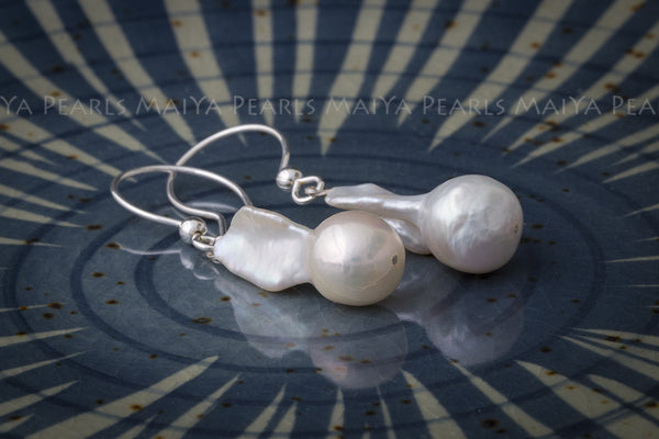 Earrings - Baroque Pearls with tail and 925 Sterling Silver Setting