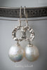 Earrings - Large White Baroque Pearl & 925 Sterling Silver Oval Ring Link