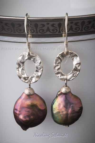 Earrings - Black Freshwater Baroque Pearls & 925 Sterling Silver