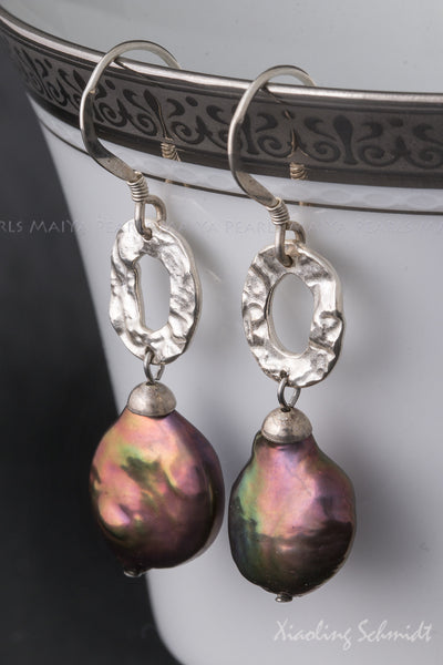 Earrings - Black Freshwater Baroque Pearls & 925 Sterling Silver