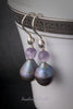 Earrings - Large Teardrop Baroque Pearl (Black & Purple) with Amethyst