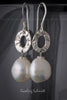 Earrings - Large White Baroque Pearl & 925 Sterling Silver Oval Ring Link