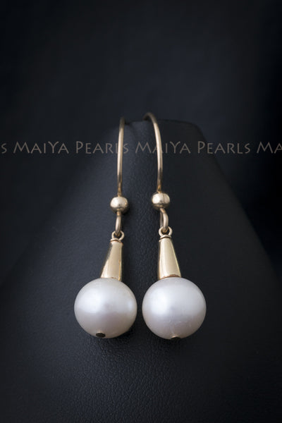 Earrings - 14K Gold Settings & White Round Pearls
