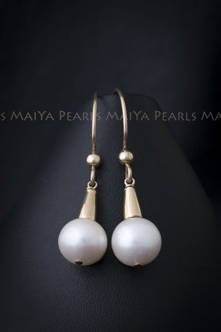 Earrings - 14K Gold Settings & White Round Pearls