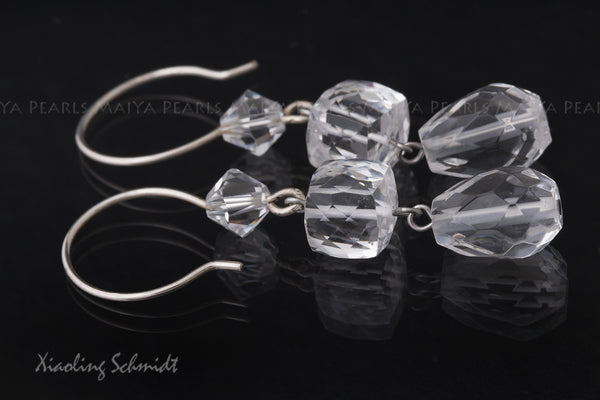 Earrings - Natural and Swarovski Crystal & 925 Sterling Silver Fishhook Clasps