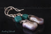 Earrings - Large Rectangular Pink Freshwater Pearls with Turquoise Stone Squares