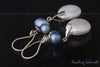 Earrings - Large White Coin Shaped Pearls and Baroque Blue Pearls with Sterling Silver Fishhook Clasps