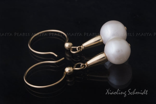 Earrings - 14K Gold Settings & White Round Pearls