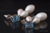 Earrings - Pink and White Oval Pearls with Swiss Blue Topaz