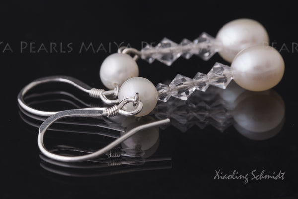 Earrings - Double Pearl and Swarovski Crystals