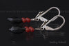 Earrings - Black Spinal and red coral with 925 Sterling Silver Lever back