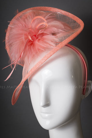 Fascinator - Peach swirl with real feathers (headband attachment)