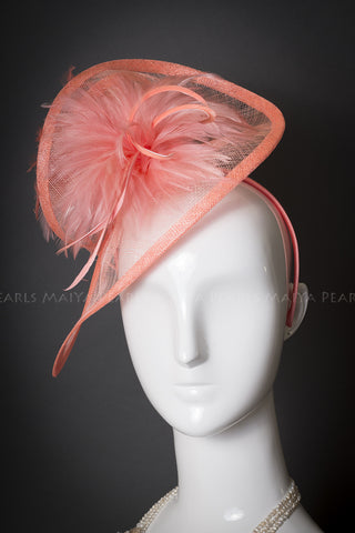 Fascinator - Peach swirl with real feathers (headband attachment)