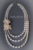 Necklace - 3-Strand White Freshwater Pearls with Keshi Peach Petal Flower Pendants