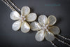 Necklace - 3-Strand White Freshwater Pearls with 2 Sea Shell Flowers with Pearls and Crystals