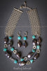 Necklace - Exquisitely Hand-crafted Large Black Pearls with Turquoise (Sterling Silver)