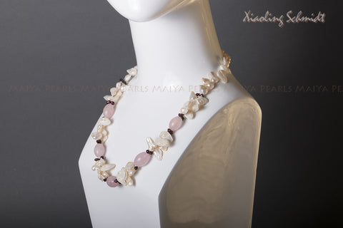 Necklace - Exceptional Multi-Pearl with Garnets and Rose Quartz