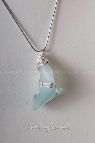 Pendant - Large Sea Glass with Sterling Silver Wirework