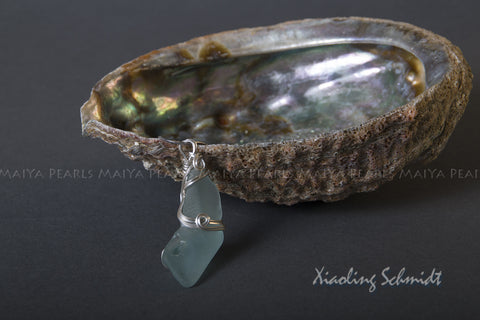 Pendant - Large Sea Glass with Sterling Silver Wirework