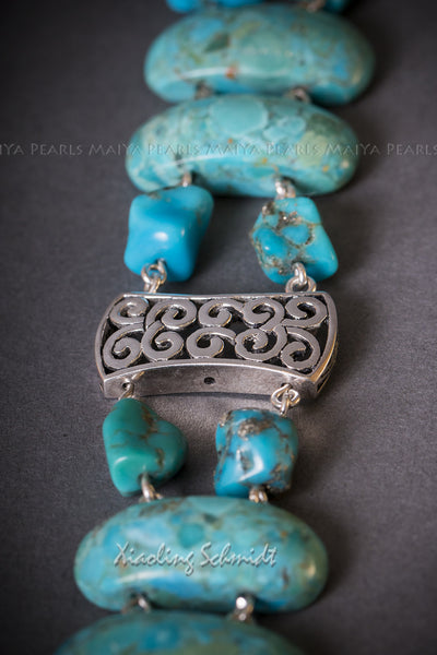 Bracelet - Unique Turquoise Design with 925 Sterling Silver Clasps and links