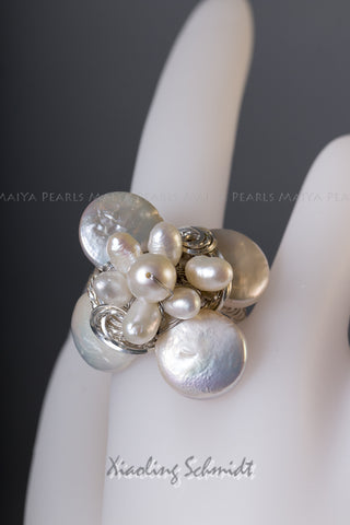 Ring - Pearl Flower with Argentium Silver