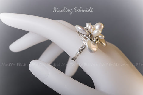 Ring - Pearl Flower with Argentium Silver