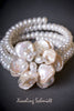 Peach Pearl Bracelet with Flower Brooch
