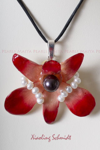 Pendant - Real Orchid with Pearls