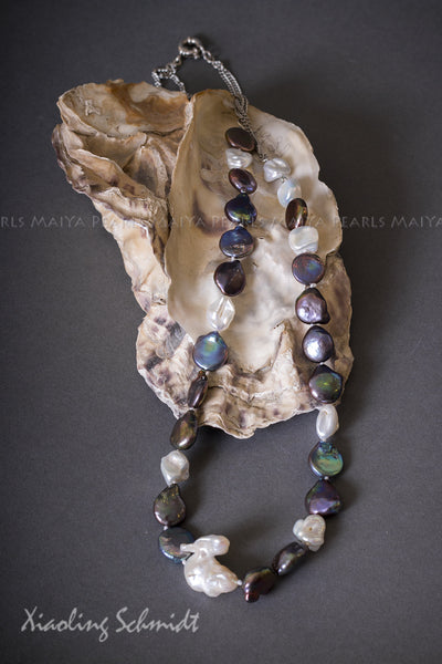 Necklace - Exquisite Keshi Multi Colour Pearls with Sterling Silver Chain