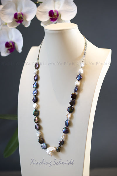 Necklace - Exquisite Keshi Multi Colour Pearls with Sterling Silver Chain