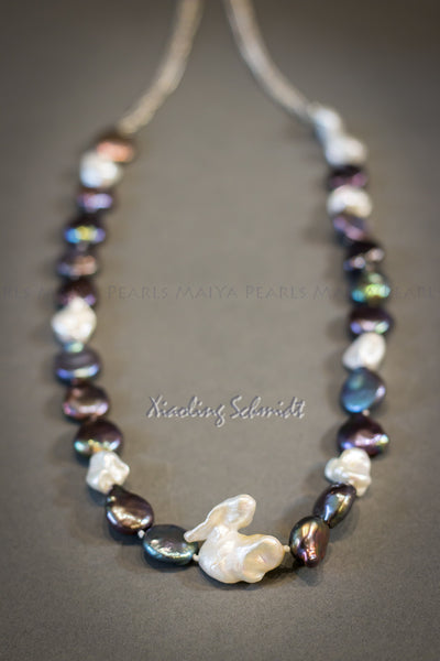 Necklace - Exquisite Keshi Multi Colour Pearls with Sterling Silver Chain