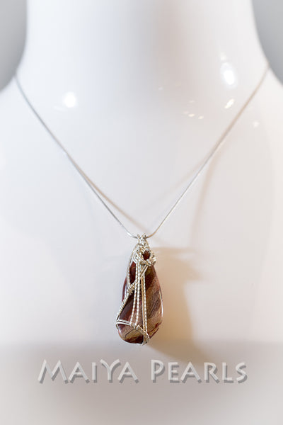 Unique Designer Pendant - Natural Agate with Argentium Silver Fittings (complimentary chain included)