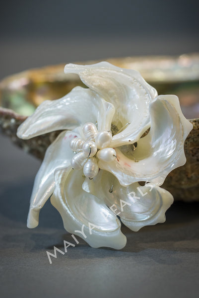 Brooch / Pendant - Large Seashell and Pearl Flower