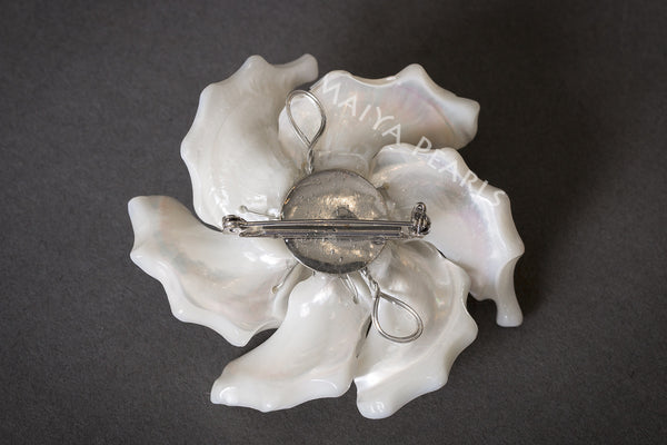 Brooch / Pendant - Large Seashell and Pearl Flower