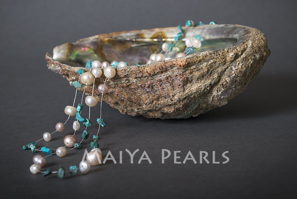 Illusion Necklace - 2-Strand with Turquoise and Pearls