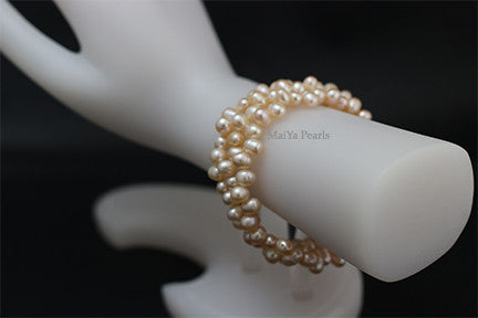 Bracelet - Memory Wire Pearl Triple Strand