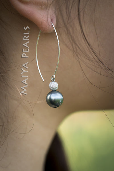 Earrings -  AAA Tahitian Black Pearl with 14K Gold Beads & 930 Argentium Silver Ear wire