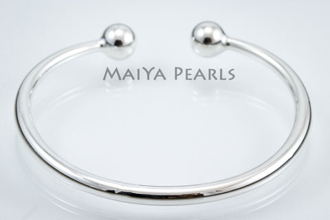 Ball Ends Cuff Bracelet  - Pure 990 Fine Solid Silver